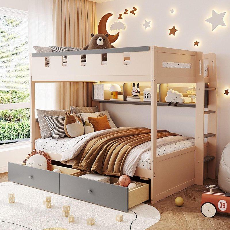 Gri ve Beyaz Ahşap LED Işıklı Raflı 2 Çekmeceli Kale Ranza - 249004