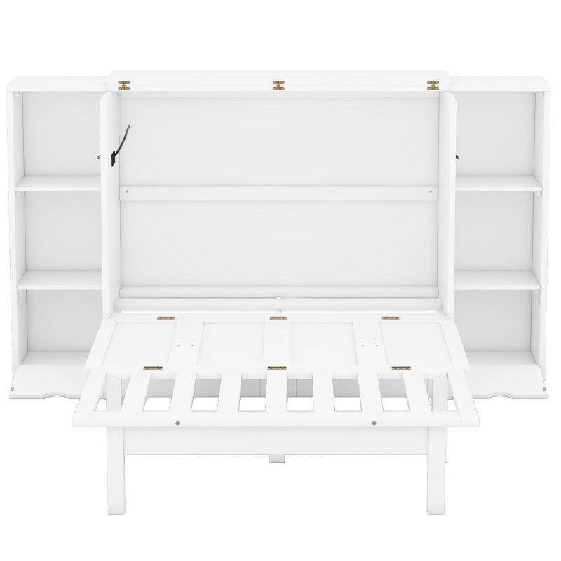 Gri ve Beyaz Ahşap Raflı Çekmeceli ve USB Portlu Duvar Yatağı - 237x206x111 cm - 264525