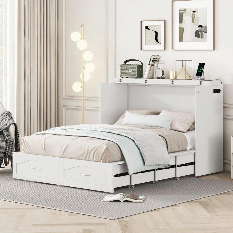 Gri ve Beyaz Çekmeceli Prizli ve USB Portlu MDF Duvar Yatağı - 161x205 cm - 261954
