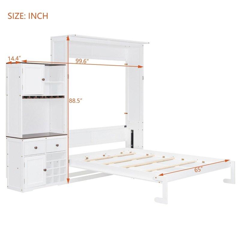 Gri ve Beyaz Dolaplı Şaraplıklı LED Aydınlatmalı MDF Duvar Yatağı - 262946