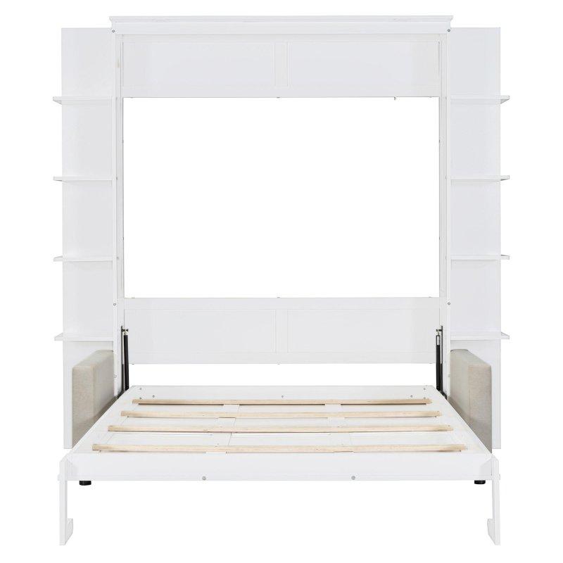 Gri ve Beyaz LVL ve MDF Koltuklu Queen Boy Duvar Yatağı - 264288