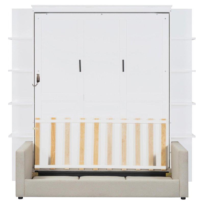 Gri ve Beyaz LVL ve MDF Koltuklu Queen Boy Duvar Yatağı - 264288