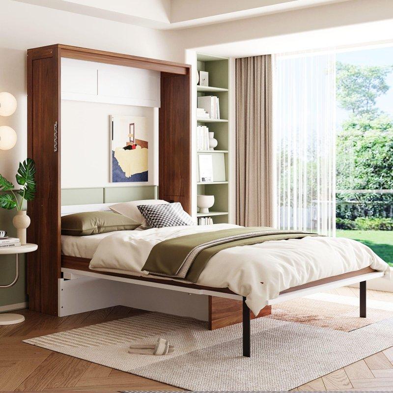Gri ve Beyaz Masif Ahşap ve MDF Katlanır Masalı Duvar Yatağı - 154 cm - 264899