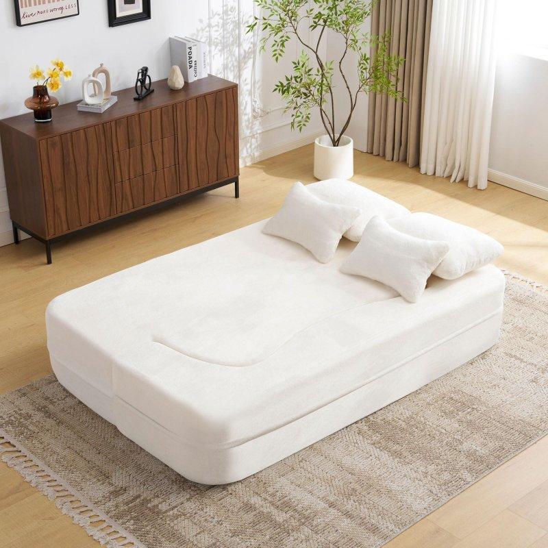 Gri ve Beyaz Masif Ahşap Yastık Sırtlı Katlanabilir 2 Kişilik Bohem Koltuk - 143x204 cm - 291446