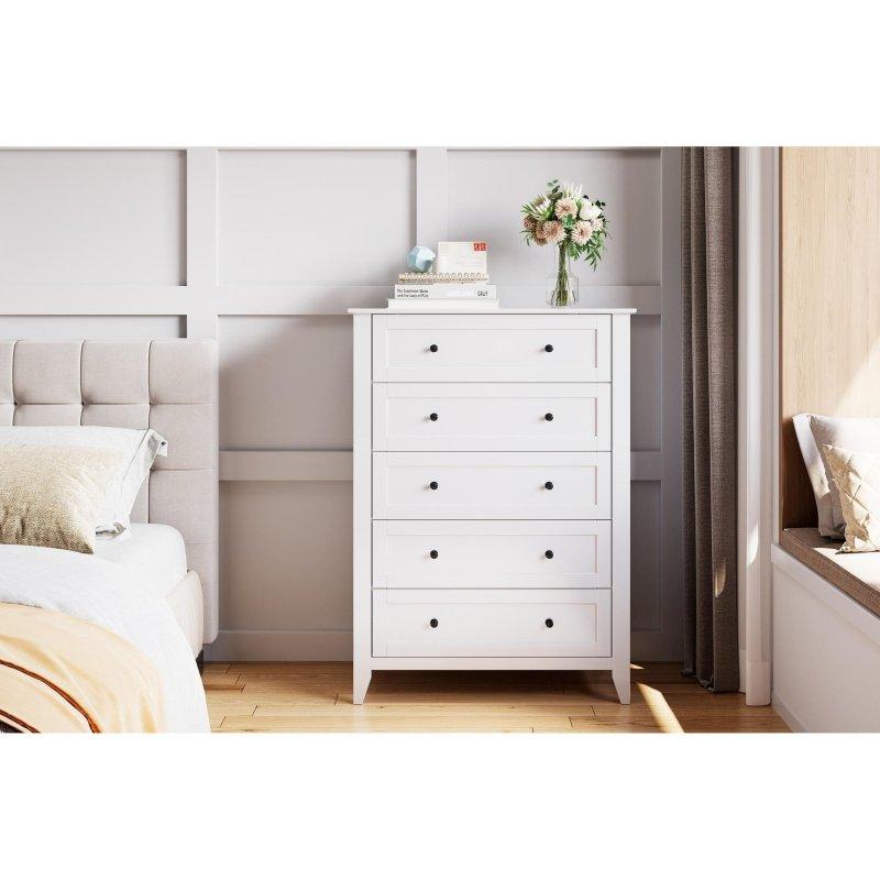 Gri ve Beyaz MDF 5 Çekmeceli Meşe Ahşap Modern Şifonyer - 81x40x108 cm - 306606