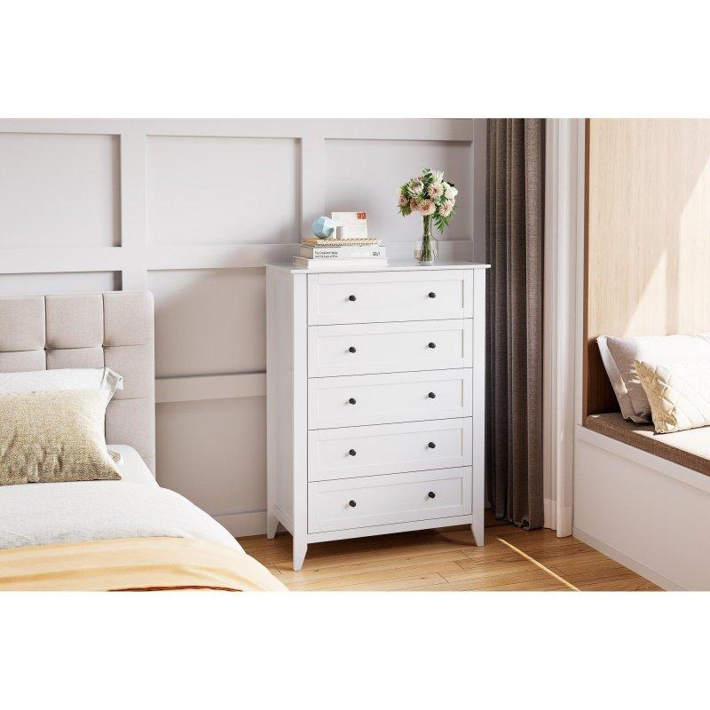 Gri ve Beyaz MDF 5 Çekmeceli Meşe Ahşap Modern Şifonyer - 81x40x108 cm - 306606
