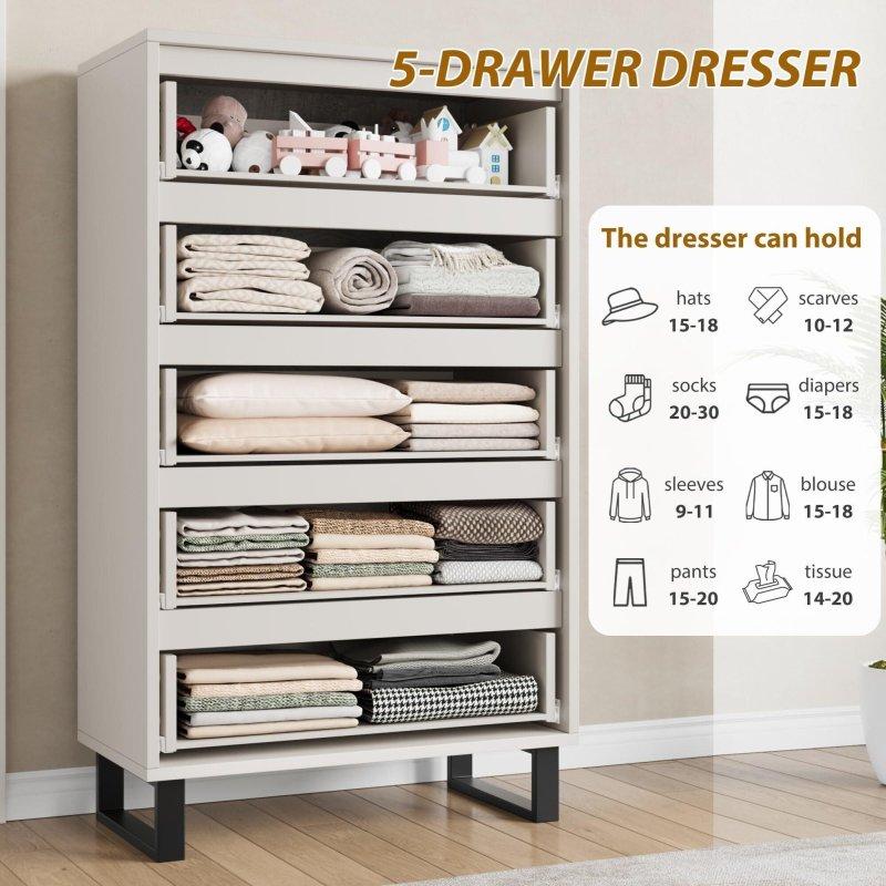 Gri ve Beyaz MDF 5 Çekmeceli Sökülebilir Ayaklı Şifonyer - 128 cm - 302786