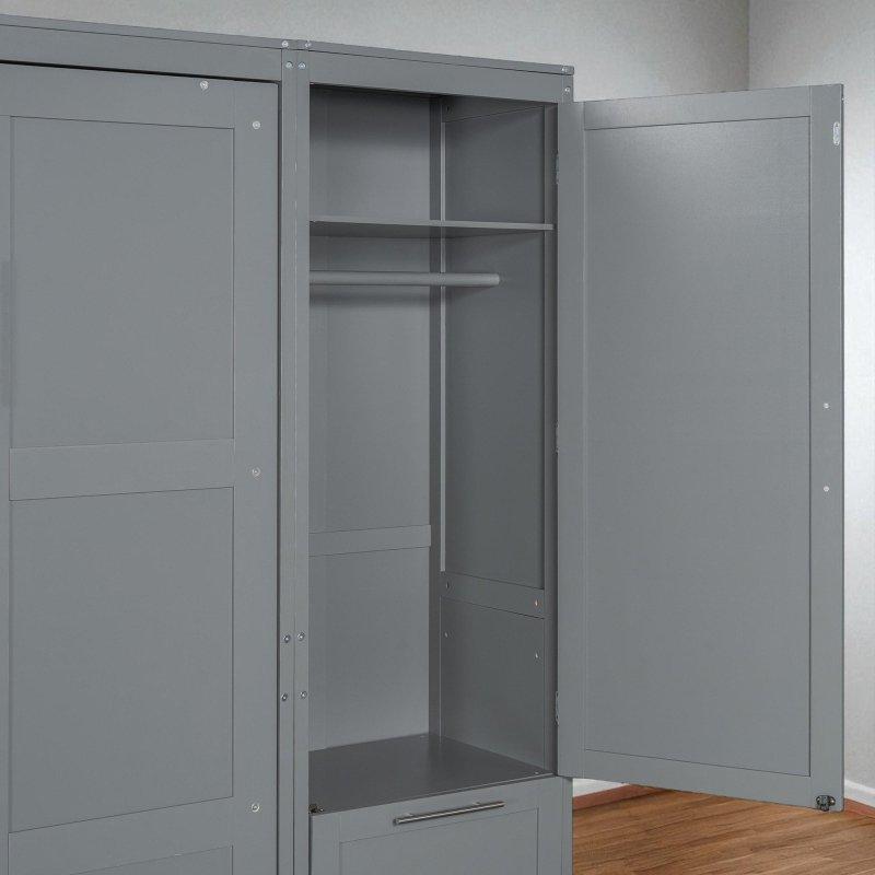 Gri ve Beyaz MDF Dolaplı Çekmeceli Raflı Duvar Yatağı - 306 cm - 261126