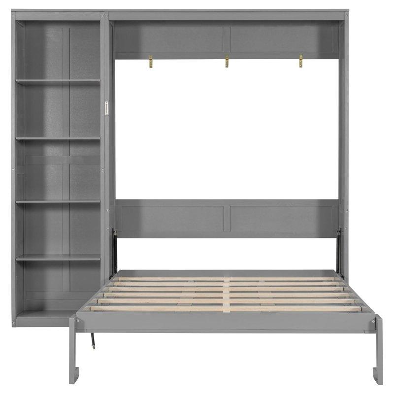 Gri ve Beyaz MDF Dolaplı ve Ayarlanabilir Raflı Duvar Yatağı - 232x225 cm - 263613