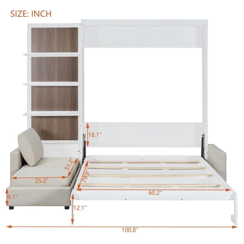 Gri ve Beyaz MDF Koltuklu ve Raflı Akıllı Duvar Yatağı - 263685