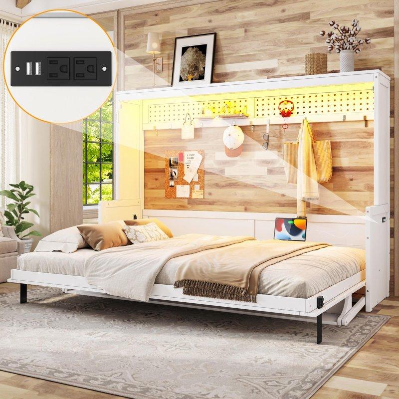 Gri ve Beyaz MDF Masalı LED Aydınlatmalı ve USB Şarjlı Duvar Yatağı - 266605