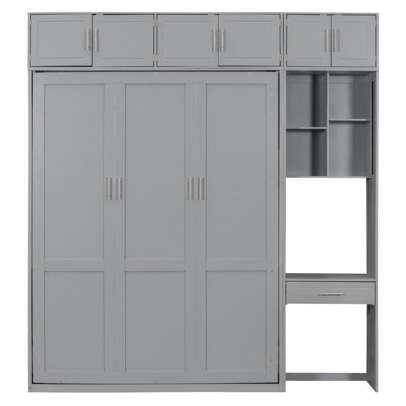 Gri ve Beyaz MDF Masalı ve Dolaplı Katlanır Duvar Yatağı - 263995