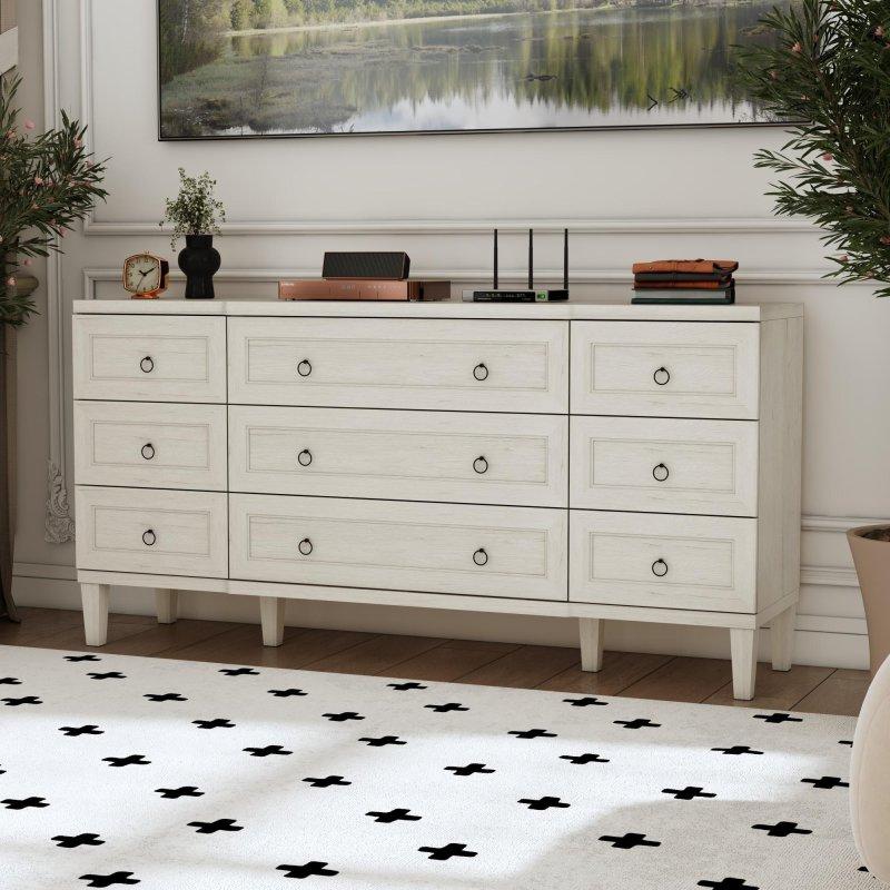 Gri ve Beyaz MDF Masif Bacaklı 9 Çekmeceli Şifonyer - 162 cm - 299845