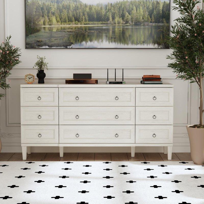 Gri ve Beyaz MDF Masif Bacaklı 9 Çekmeceli Şifonyer - 162 cm - 299845 Gri ve Beyaz MDF Masif Bacaklı 9 Çekmeceli Şifonyer - 162 cm - 299845