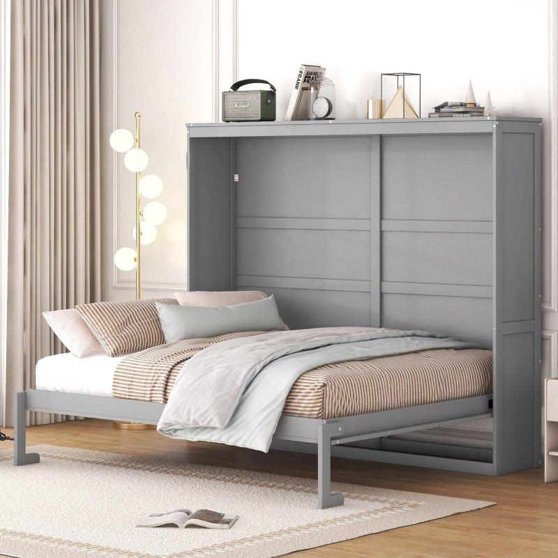 Gri ve Beyaz MDF Pistonlu Katlanabilir Duvar Yatağı - 156 cm - 266978