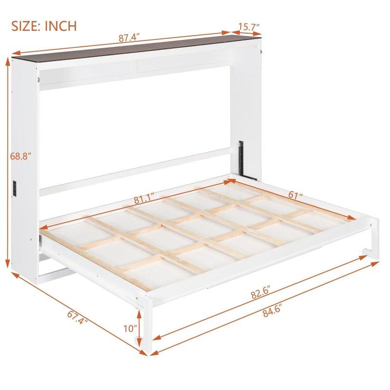 Gri ve Beyaz MDF USB Portlu Queen Duvar Yatağı - 262379