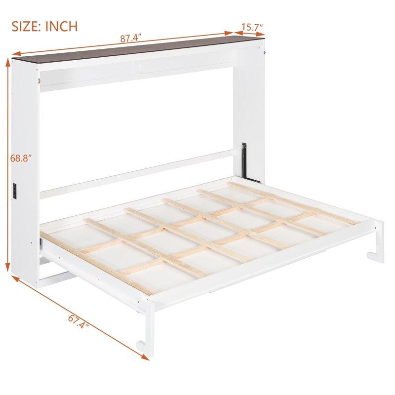 Gri ve Beyaz MDF USB Portlu Queen Duvar Yatağı - 262379