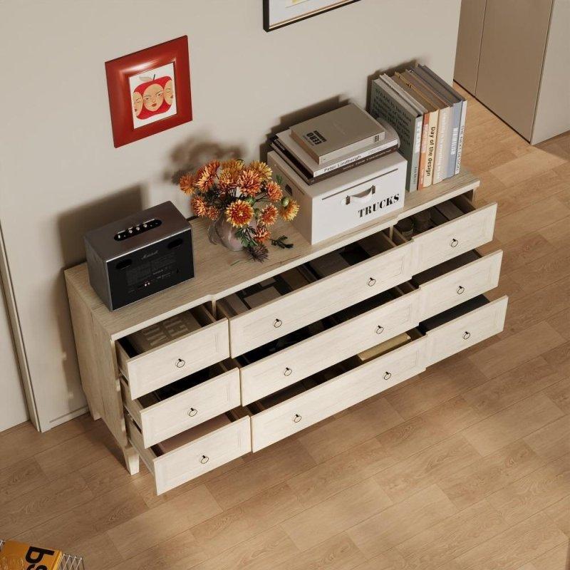 Gri ve Beyaz Wenge MDF 9 Çekmeceli Yatay Şifonyer - 162 cm - 298339