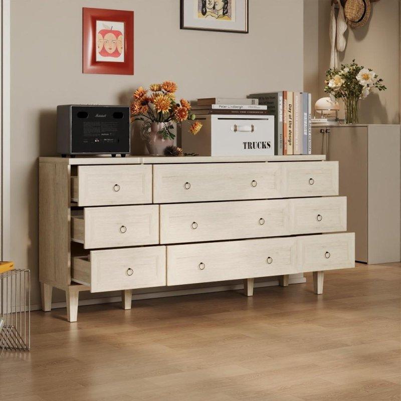 Gri ve Beyaz Wenge MDF 9 Çekmeceli Yatay Şifonyer - 162 cm - 298339