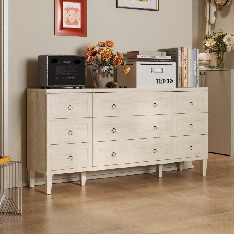 Gri ve Beyaz Wenge MDF 9 Çekmeceli Yatay Şifonyer - 162 cm - 298339