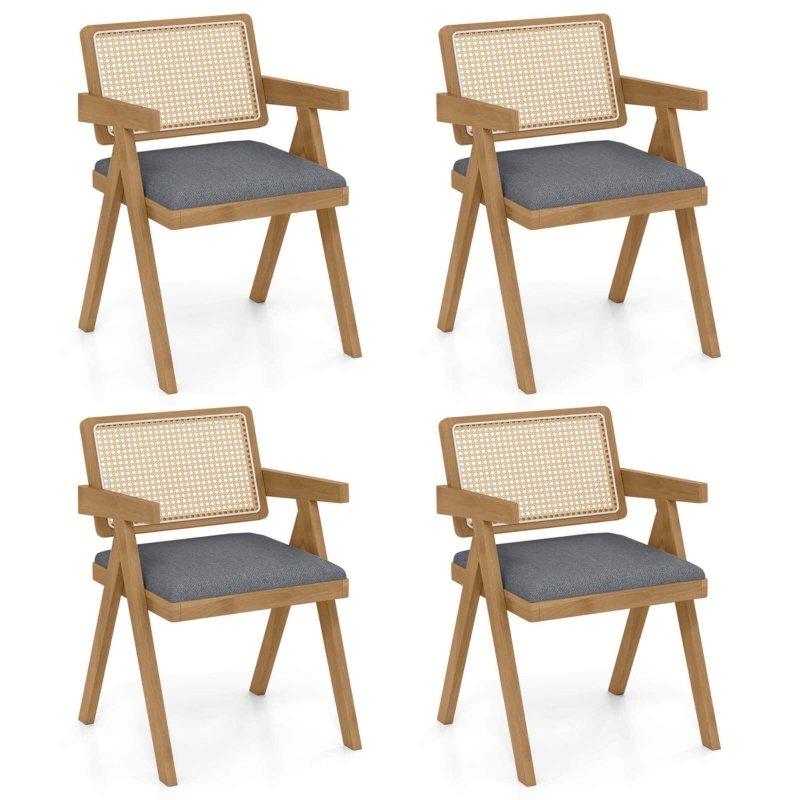 Gri ve Doğal Renk Kauçuk Ağacı Kolçaklı Rattan Sandalye - 252115