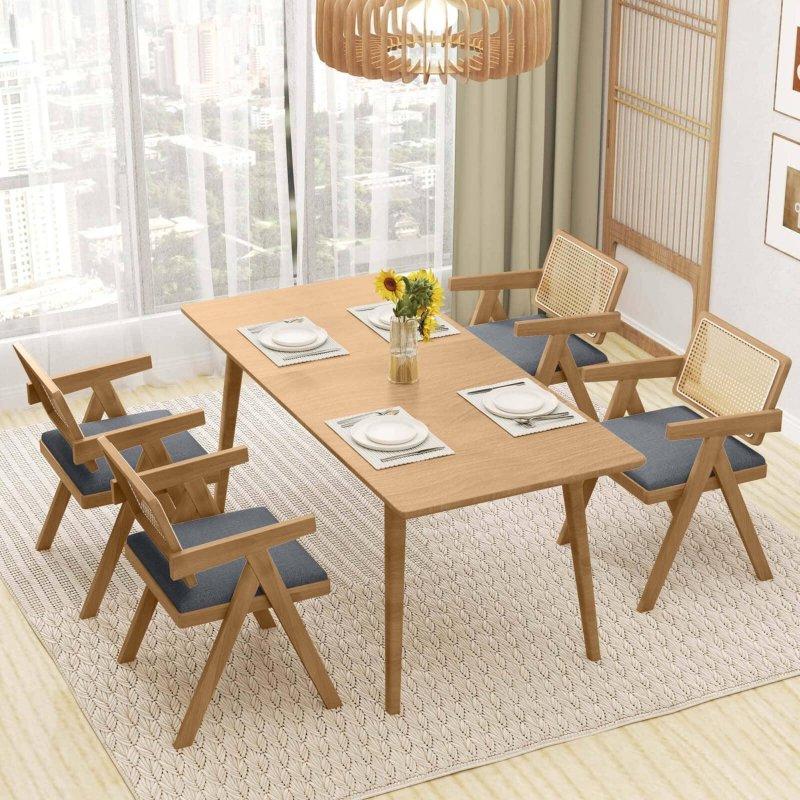 Gri ve Doğal Renk Kauçuk Ağacı Kolçaklı Rattan Sandalye - 252115