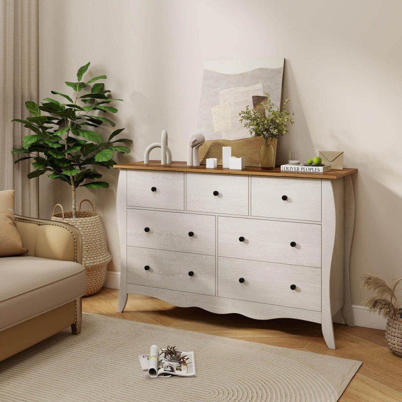Gri ve Kahverengi Ahşap ve Kumaş 7 Çekmeceli Şifonyer - 120 cm - 302181