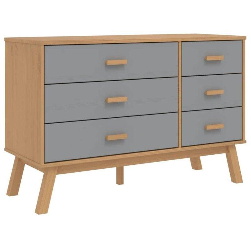 Gri ve Kahverengi Masif Çam Ağacı 6 Çekmeceli El Yapımı Şifonyer - 111x42x74 cm - 306960