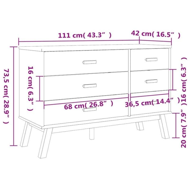 Gri ve Kahverengi Masif Çam Ağacı 6 Çekmeceli El Yapımı Şifonyer - 111x42x74 cm - 306960