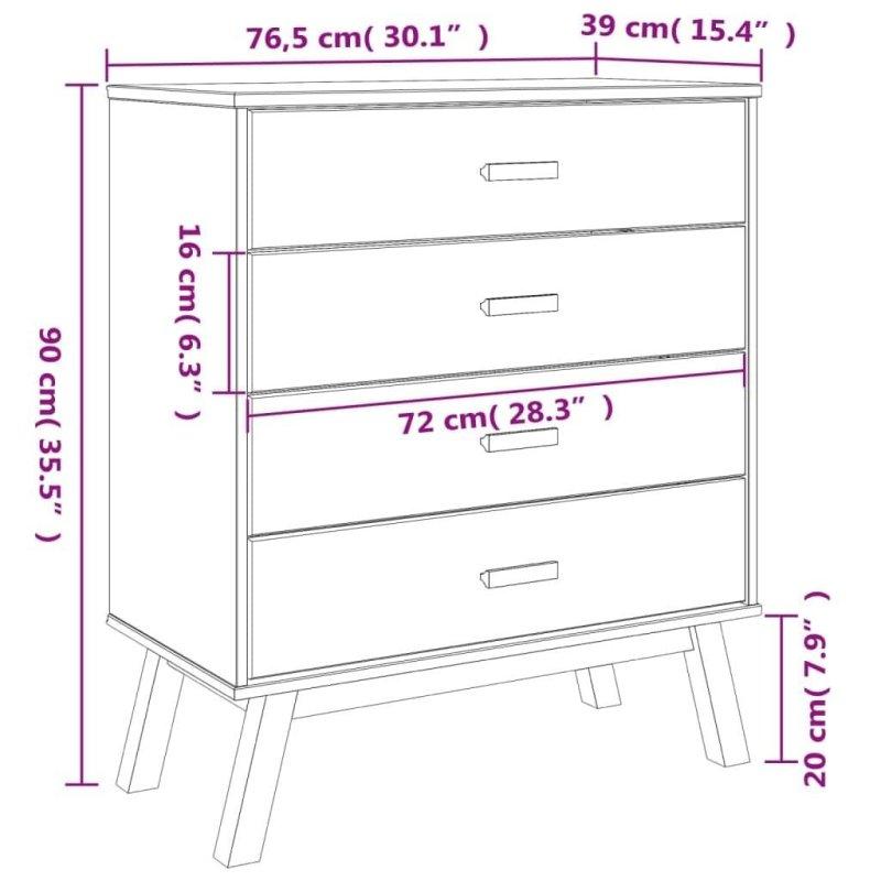 Gri ve Kahverengi Masif Çam Ahşap 4 Çekmeceli İskandinav Tasarım Şifonyer - 77x40x90 cm - 301839