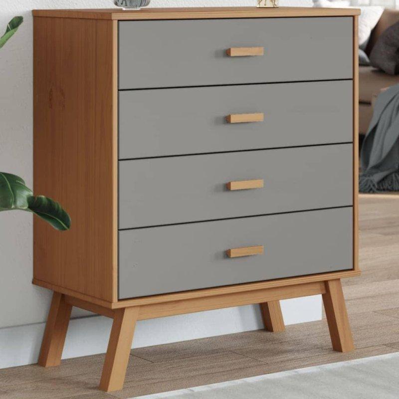 Gri ve Kahverengi Masif Çam Ahşap 4 Çekmeceli İskandinav Tasarım Şifonyer - 77x40x90 cm - 301839 Gri ve Kahverengi Masif Çam Ahşap 4 Çekmeceli İskandinav Tasarım Şifonyer - 77x40x90 cm - 301839