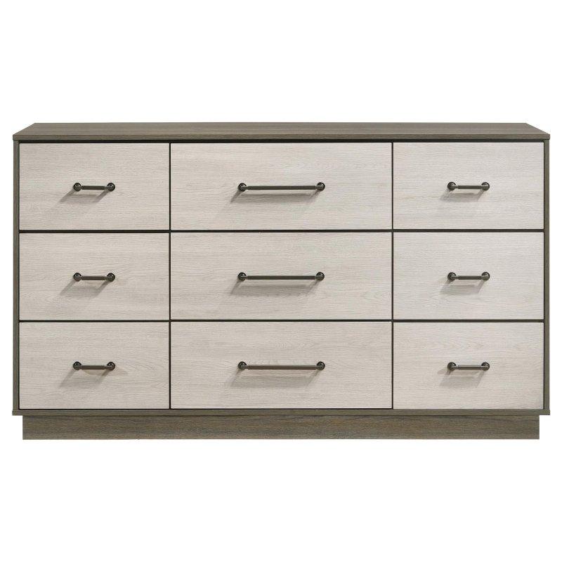 Gri ve Meşe MDF 9 Çekmeceli Şifonyer - 155x89x46 cm - 295957
