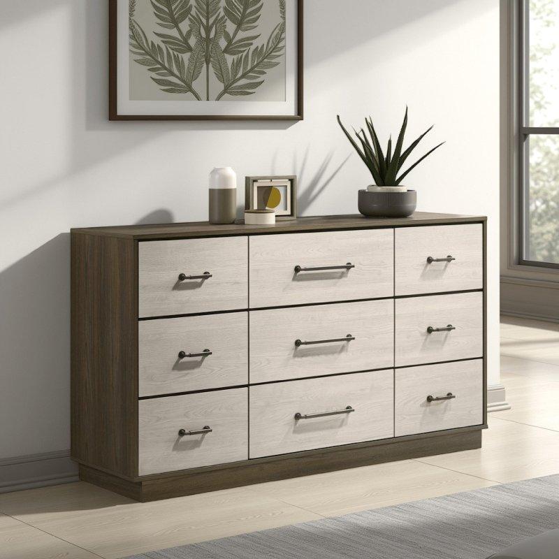 Gri ve Meşe MDF 9 Çekmeceli Şifonyer - 155x89x46 cm - 295957