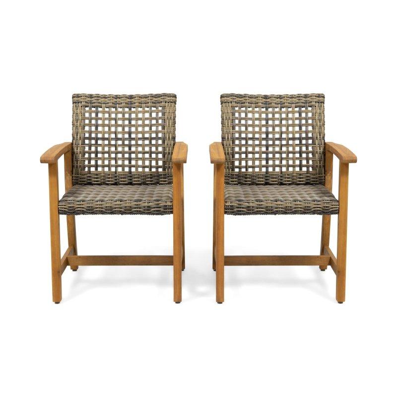 Gri ve Naturel Akasya Ağacı 2li Dış Mekan Rattan Sandalye Seti - 67x61x86 cm - 252402
