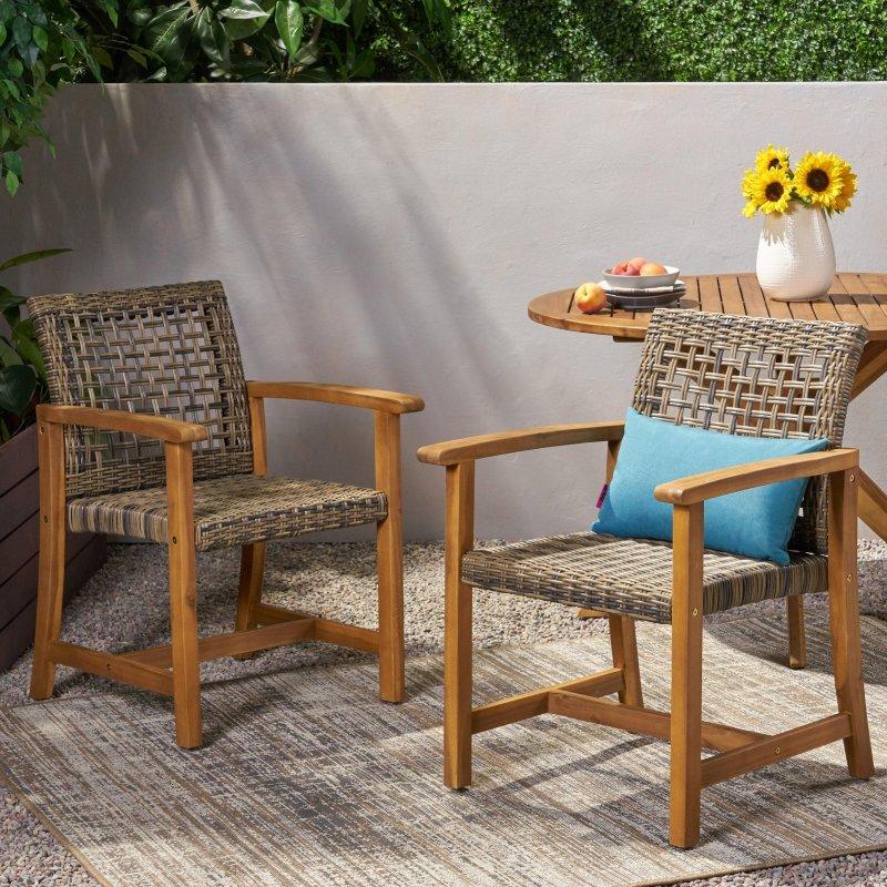 Gri ve Naturel Akasya Ağacı 2li Dış Mekan Rattan Sandalye Seti - 67x61x86 cm - 252402