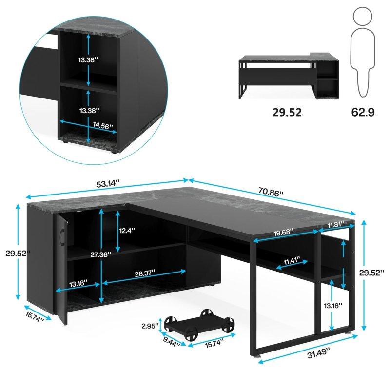 Gri ve Siyah MDF ve Metal L Tipi Dolaplı Raflı Ofis Masası - 181x136 cm - 326710
