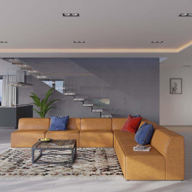 Gri Vegan Deri 7 Parça Modüler Köşe Koltuk - 357x357 cm - 258142