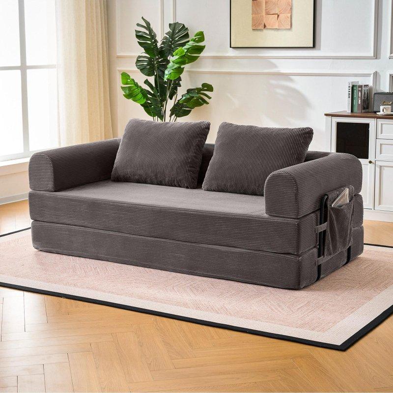 Gri Yatağa Dönüşebilen Silindir Yastıklı Bohem Koltuk - 200x95x67 cm - 292235