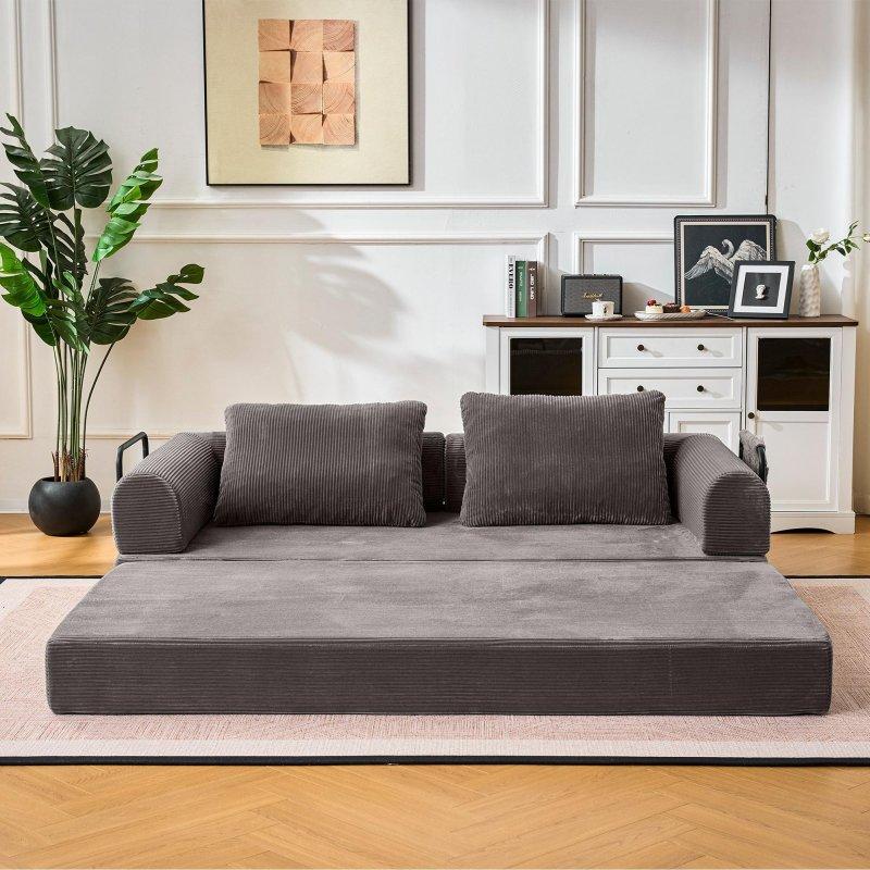 Gri Yatağa Dönüşebilen Silindir Yastıklı Bohem Koltuk - 200x95x67 cm - 292235 Gri Yatağa Dönüşebilen Silindir Yastıklı Bohem Koltuk - 200x95x67 cm - 292235