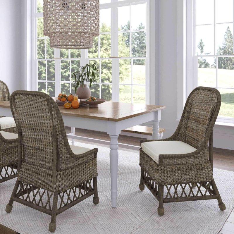 Gri Yıkama El Yapımı Krem Minderli Rattan Sandalye - 56x59x100 cm - 253211