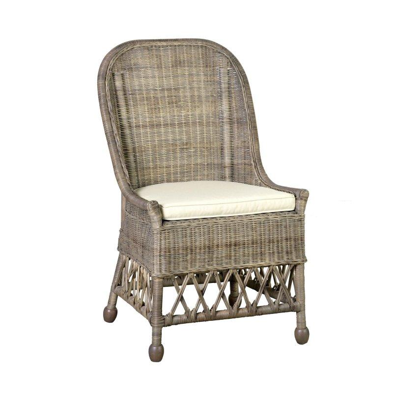 Gri Yıkama El Yapımı Krem Minderli Rattan Sandalye - 56x59x100 cm - 253211