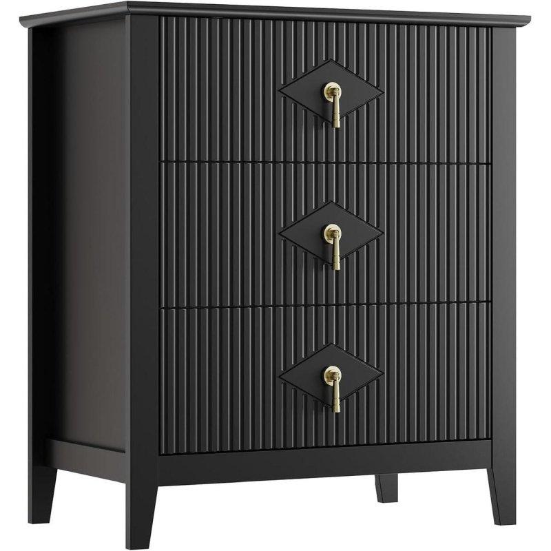 Gri Yivli MDF 3 Çekmeceli Şifonyer - 70 cm - 297919