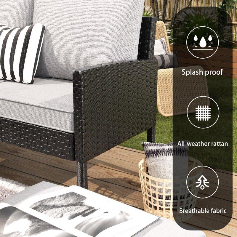 Gri Yüksek Sırtlı Orta Sehpalı PE Rattan Köşe Bahçe Takımı 7 Parça - 271950