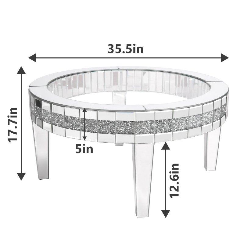 Gümüş Aynalı Kristal Dolgulu Cam Yuvarlak Orta Sehpa - 91x45 cm - 239905