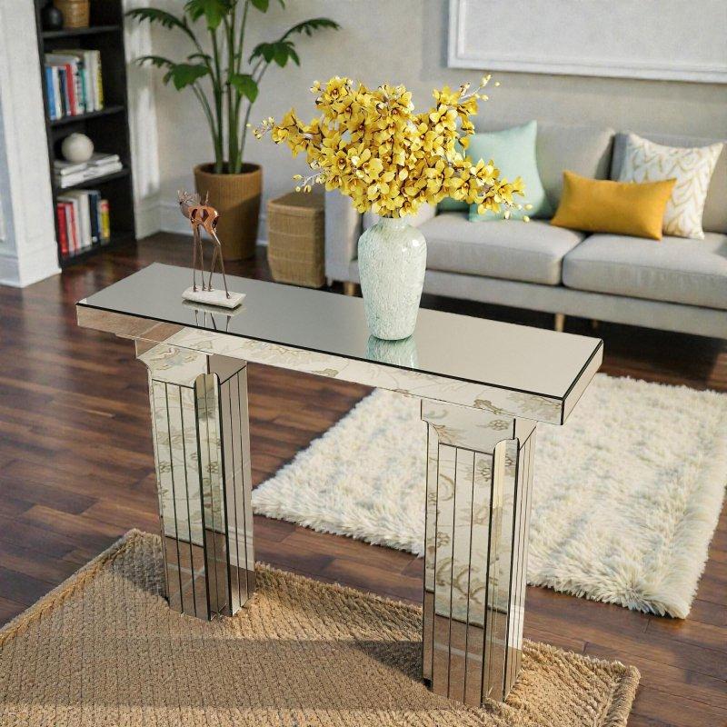 Gümüş Aynalı T-Ayaklı Modern Dikdörtgen Dresuar - 111x30x81 cm - 330809