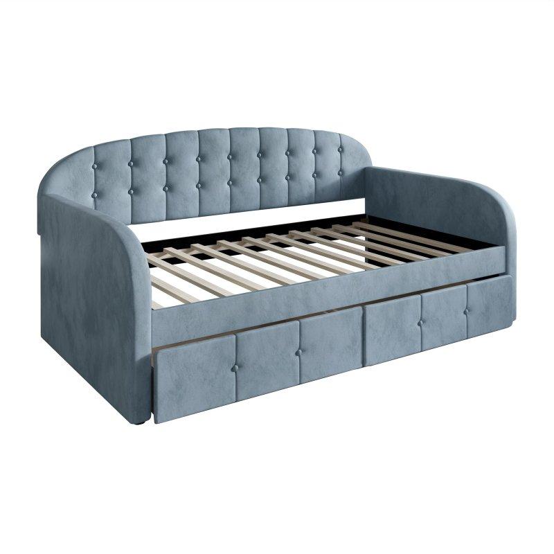 Gümüş Gri Kadife Masif Ahşap Kapitoneli Çekmeceli Daybed Karyola - 330509