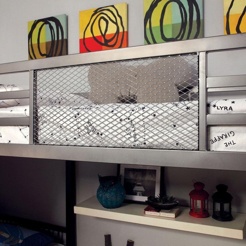 Gümüş Gri Metal L Şeklinde Çalışma Masalı Üç Yataklı Ranza - 301 cm - 248426