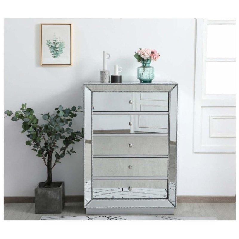 Gümüş Metal Aynalı 5 Çekmeceli Şifonyer - 304242 Gümüş Metal Aynalı 5 Çekmeceli Şifonyer - 304242