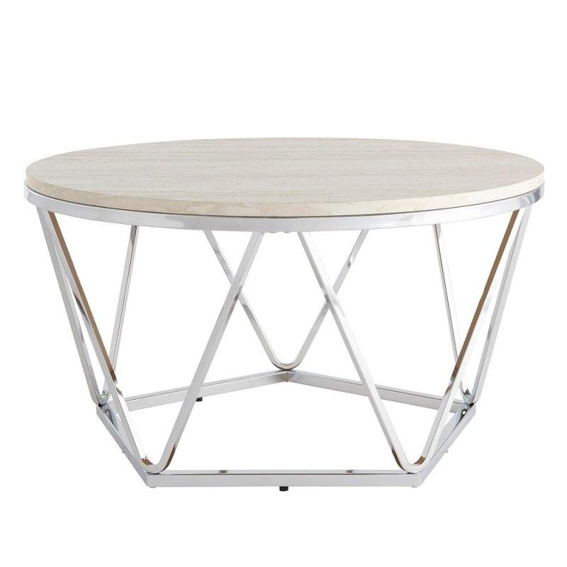 Gümüş Metal Geometrik Ayaklı Mermer Desenli MDF Yuvarlak Orta Sehpa - Ø82 cm - 239883