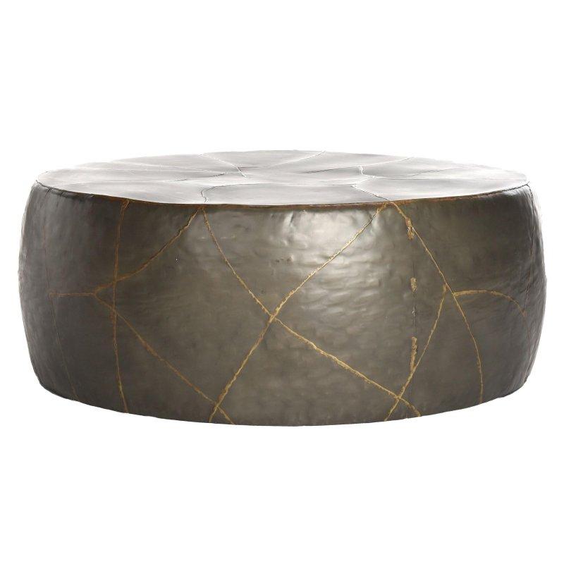 Gümüş Metal Tambur Tasarım Yuvarlak Orta Sehpa - 105x105 cm - 239705
